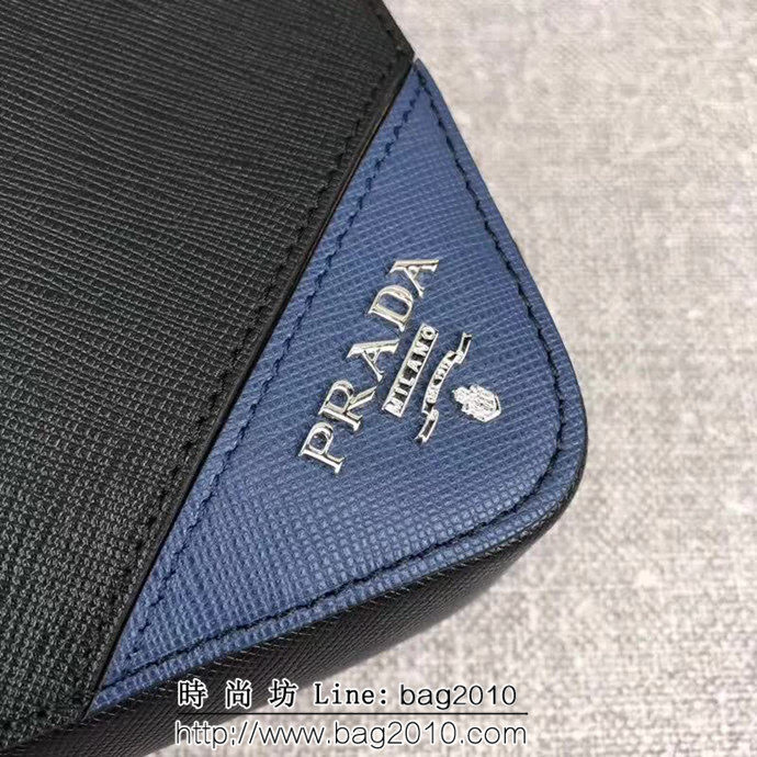 PRADA普拉達 專櫃同步 最新款式 頂級原單十字紋牛皮 男士手包 2VF017 DD1531